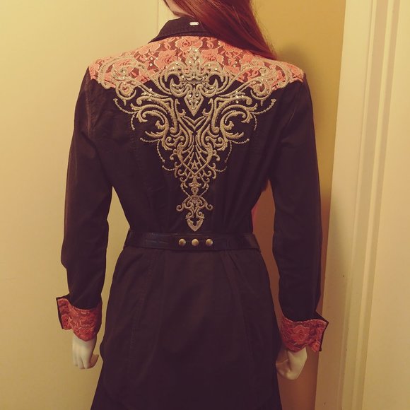 Embroidered Western Style Shirt with Lace and Sequins - Picture 11 of 16